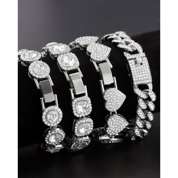 Gold & Silver Women's Bracelet Set Tennis Heart Cuban Layered Styles Fashion - Picture 6 of 7